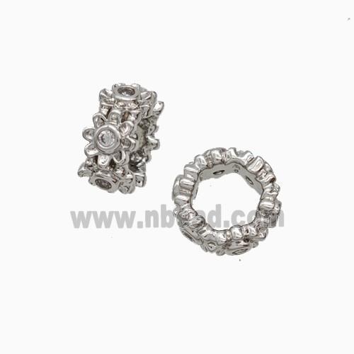 Copper Rondelle Beads Pave Zirconia Large Hole Platinum Plated