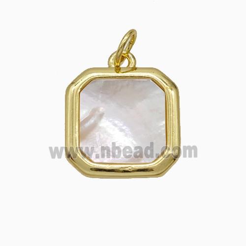 Copper Square Pendant Pave White Pearlized Shell Gold Plated