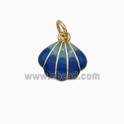 Copper Scallop Shell Pendant Blue Enamel Gold Plated