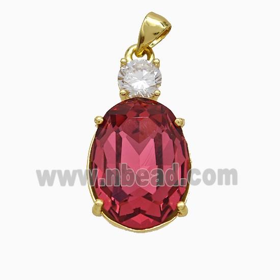 RubyRed Crystal Glass Oval Pendant Copper Gold Plated