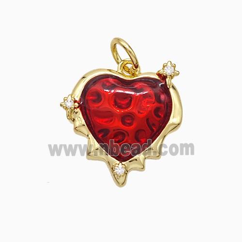 Copper Heart Pendant Red Painted Gold Plated