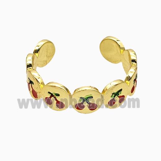 Copper Cherry Rings Red Enamel Gold Plated