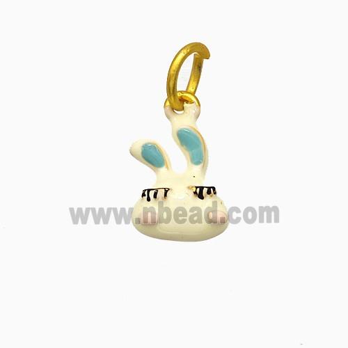 Rabbit Charms Copper Pendant White Enamel Gold Plated