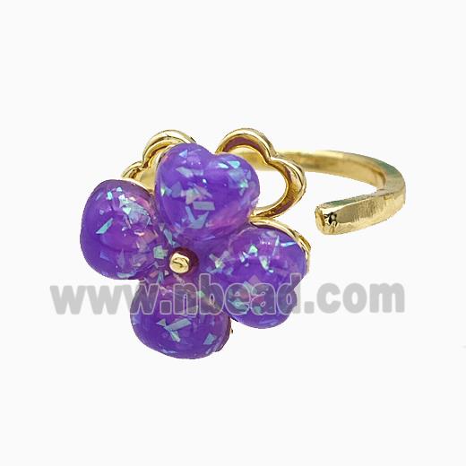 Copper Clover Rings Pave Puprle Fire Opal Rotatable Gold Plated