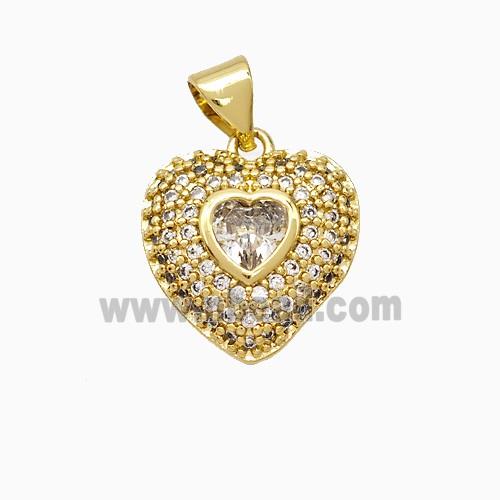 Copper Heart Pendant Pave Zirconia Gold Plated