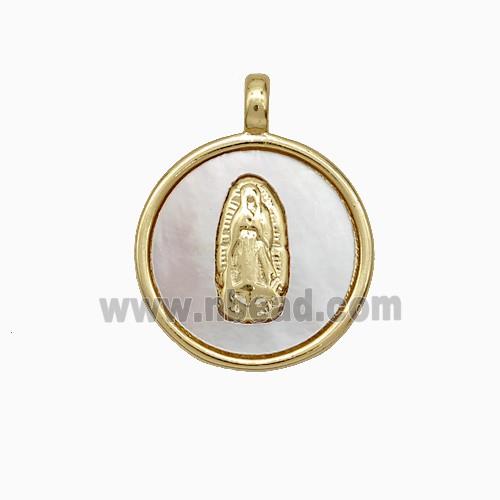 Jesus Charms Copper Circle Pendant Pave Shell Gold Plated