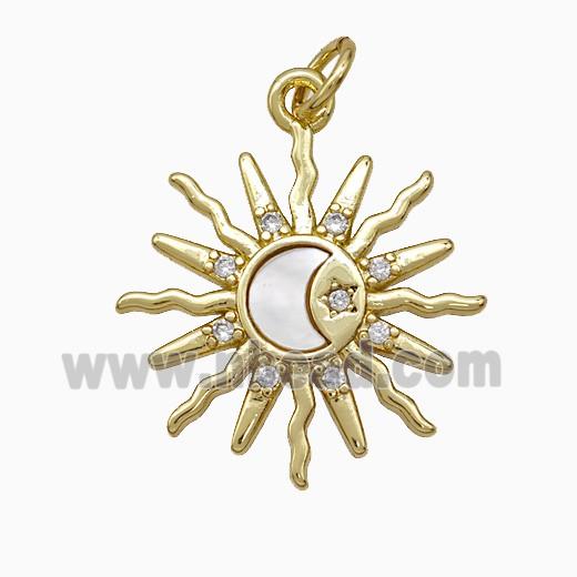 Copper Sun Moon Pendant Pave Zirconia Shell Gold Plated