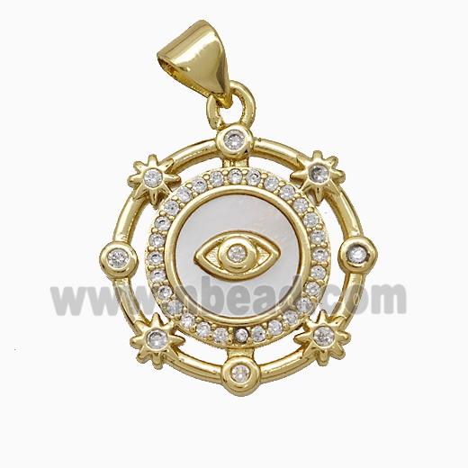 Copper Eye Pendant Pave Zirconia Shell Gold Plated