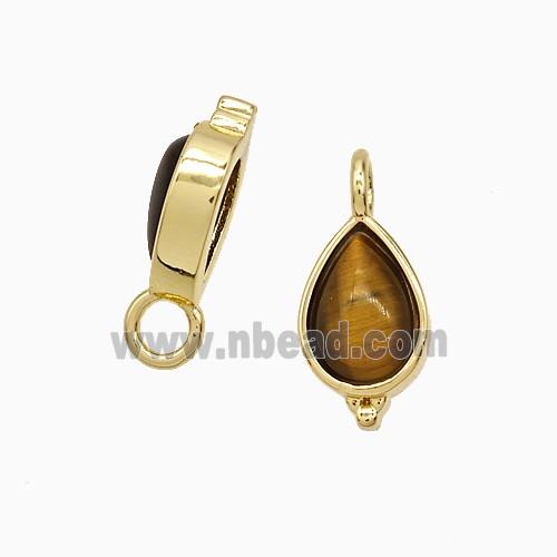 Copper Teardrop Pendant Pave Tiger Eye Gold Plated