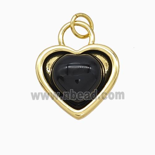 Copper Heart Pendant Pave Black Obsidian Gold Plated