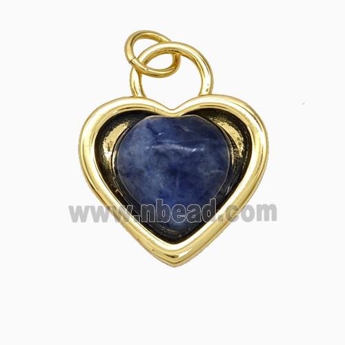 Copper Heart Pendant Pave Blue Sodalite Gold Plated