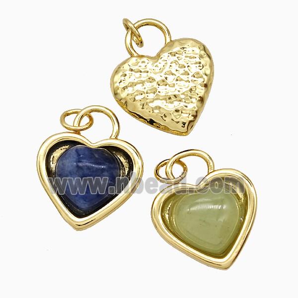 Copper Heart Pendant Pave Gemstone Gold Plated Mixed