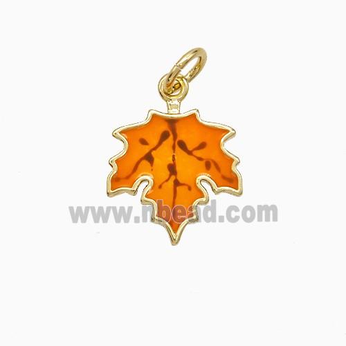Copper Maple Leaf Pendant Orange Enamel Gold Plated