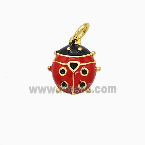 Copper Ladybug Pendant Red Enamel Gold Plated
