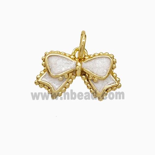 Copper Bowknot Pendant White Painted Gold Plated