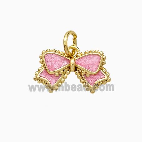 Copper Bowknot Pendant Pink Painted Gold Plated