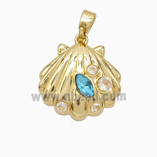 Copper Scallop Shell Pendant Pave Zirconia Gold Plated