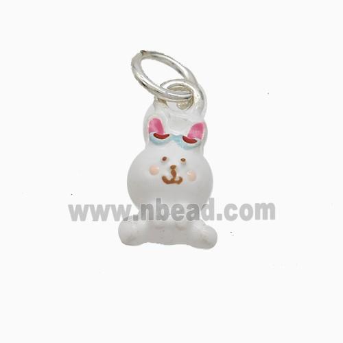 Copper Rabbit Pendant White Enamel Platinum Plated