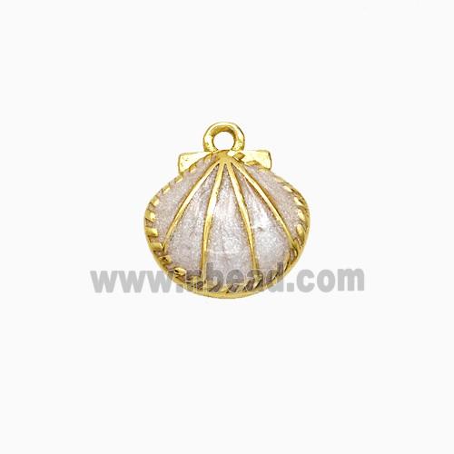 Copper Scallop Shell Pendant White Painted Gold Plated