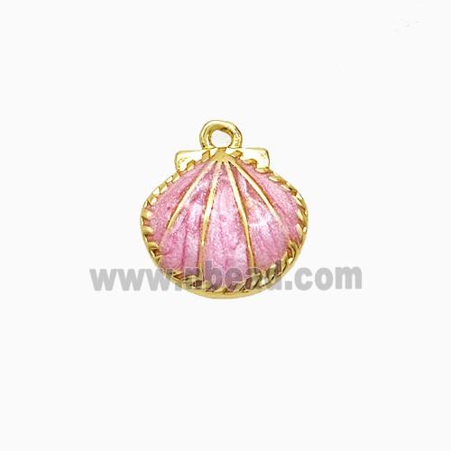 Copper Scallop Shell Pendant Pink Painted Gold Plated