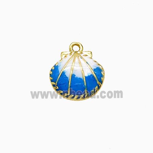 Copper Scallop Shell Pendant Blue Painted Gold Plated