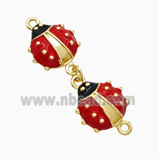 Copper Ladybug Connector Red Enamel Gold Plated