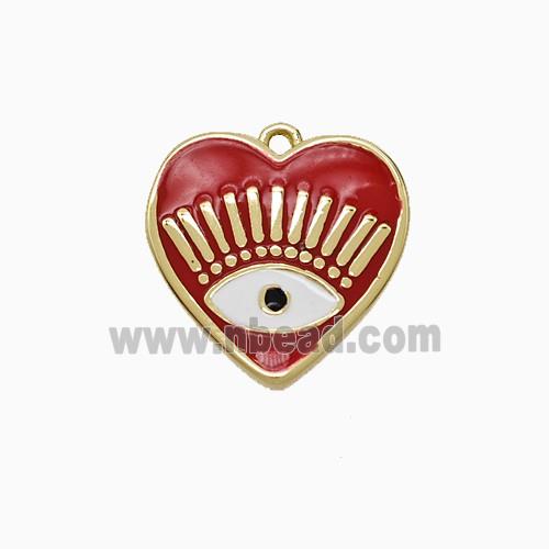 Copper Heart Eye Pendant Red Enamel Gold Plated