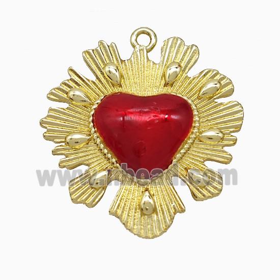 Copper Heart Pendant Red Painted Gold Plated