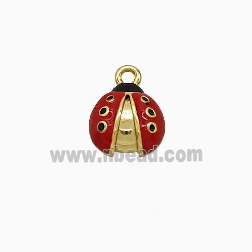 Copper Ladybug Pendant Red Enamel Gold Plated