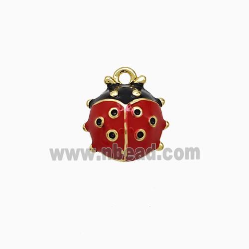 Copper Ladybug Pendant Red Enamel Gold Plated