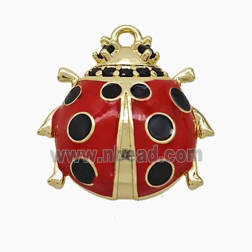 Copper Ladybug Pendant Red Enamel Gold Plated