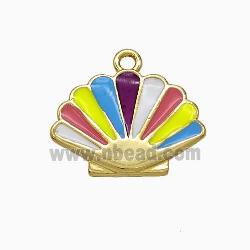 Copper Scallop Shell Pendant Multicolor Enamel Gold Plated
