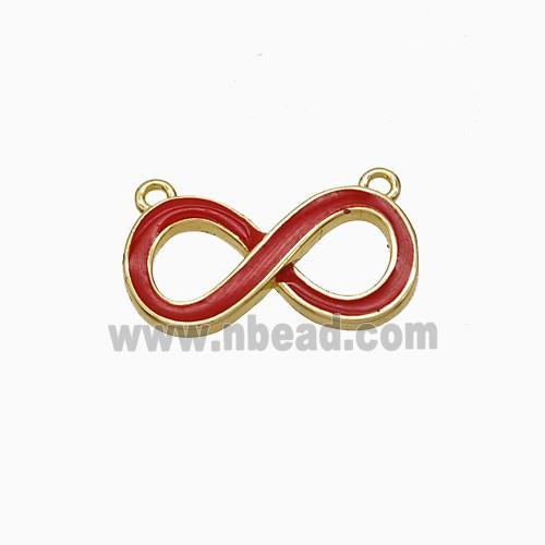 Copper Infinity Pendant Red Enamel 2loops Gold Plated