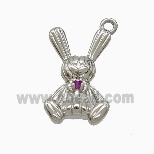 Copper Rabbit Pendant Pave Zirconia Platinum Plated