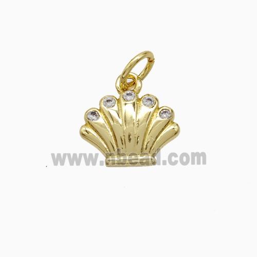Copper Scallop Shell Pendant Pave Zirconia Gold Plated