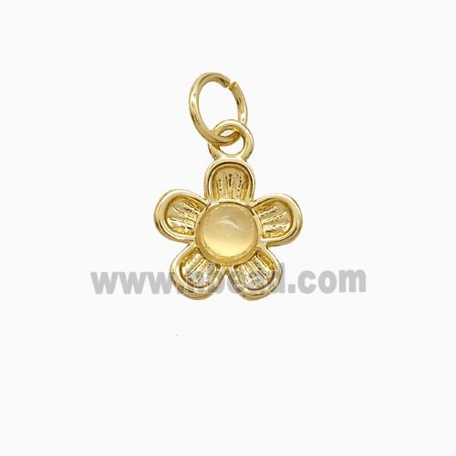 Copper Flower Pendant Pave Jade Gold Plated