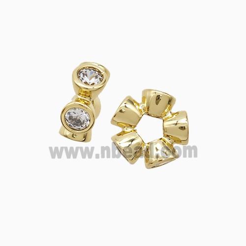 Copper Rondelle Beads Pave Zirconia Gold Plated