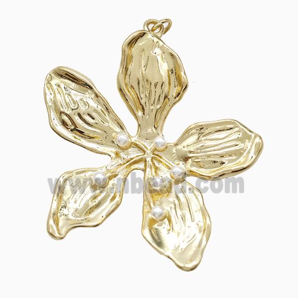 Copper Flower Pendant Pave Resin Gold Plated