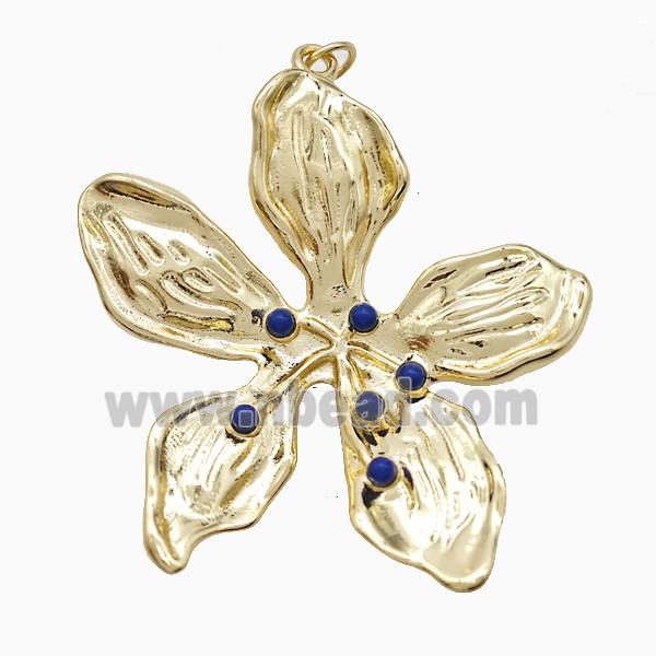 Copper Flower Pendant Pave Resin Gold Plated