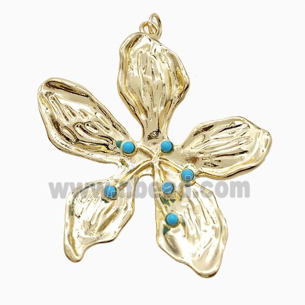 Copper Flower Pendant Pave Resin Gold Plated