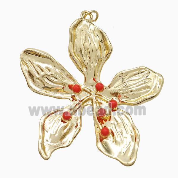 Copper Flower Pendant Pave Resin Gold Plated