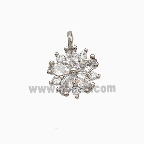 Copper Flower Pendant Pave Zirconia Platinum Plated