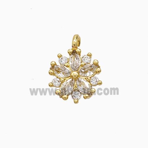 Copper Flower Pendant Pave Zirconia Gold Plated