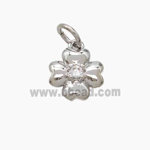Copper Clover Pendant Pave Zirconia Platinum Plated