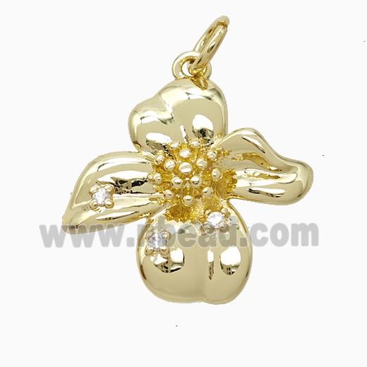 Copper Flower Pendant Pave Zirconia Gold Plated
