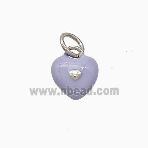 Copper Heart Pendant Lavender Enamel Platinum Plated