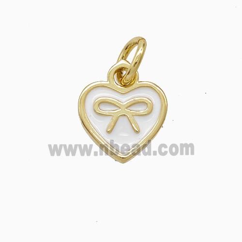 Copper Heart Pendant White Enamel Bowknot Gold Plated