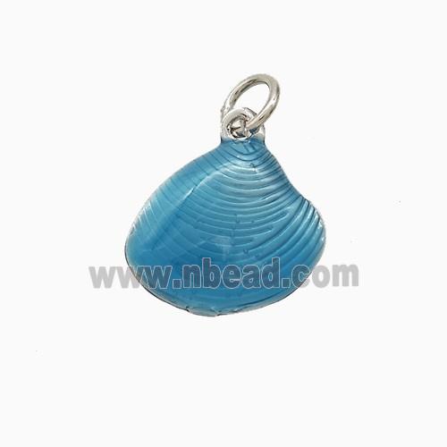 Copper Scallop Shell Pendant Blue Painted Platinum Plated
