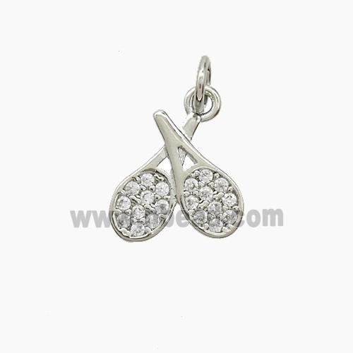 Copper Tennis Racket Pendant Pave Zirconia Sports Platinum Plated