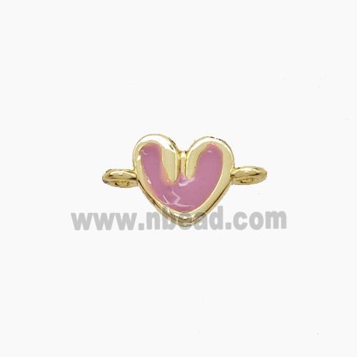 Copper Heart Connector Pink Enamel Gold Plated